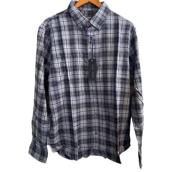 SLATE & STONE Men’s Medium Cotton FLANNEL Long Sleeve Shirt Gray Plaid NEW - Picture 1 of 8